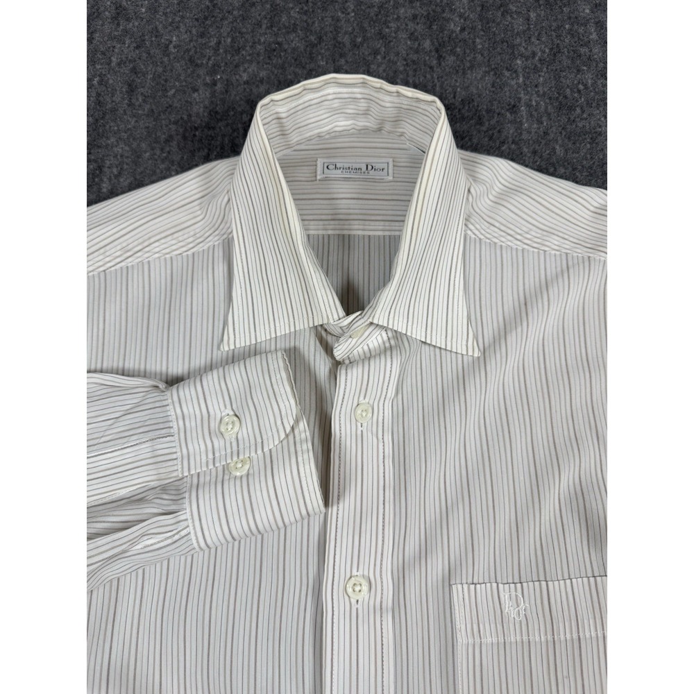 Christian Dior Chemises Men's Dress Shirt 14.5 32/33 Striped Long Sleeve Vintage